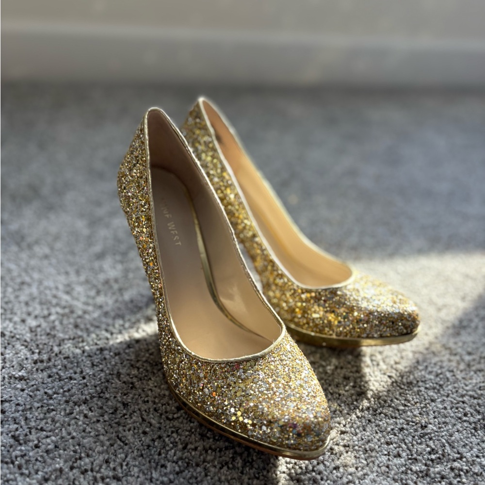 Nine West Sparkling Gold Heels